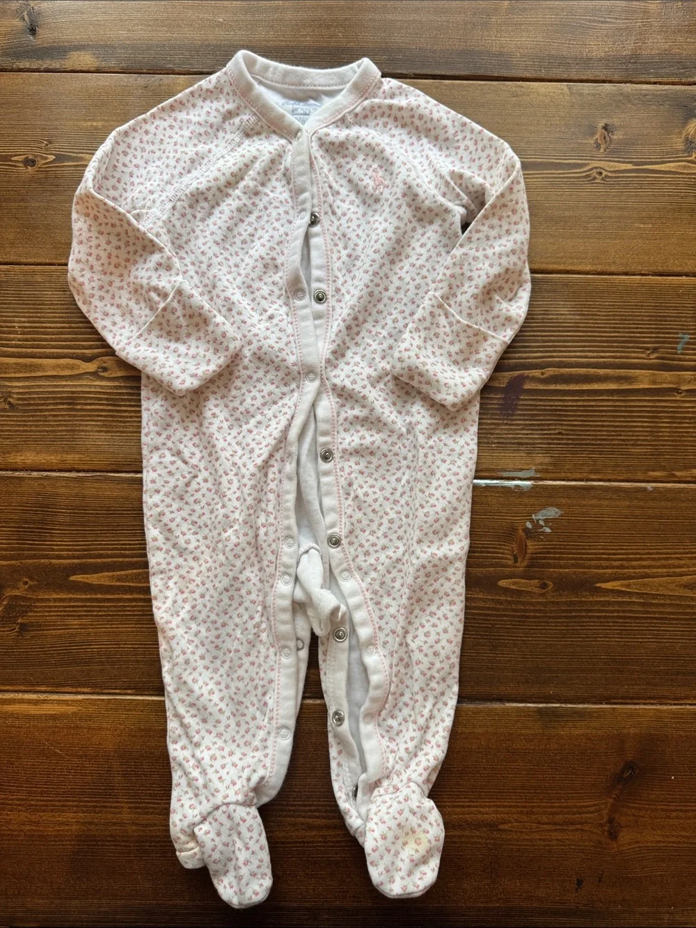 Ralph Lauren Pink Floral Footed One-Piece Pajamas